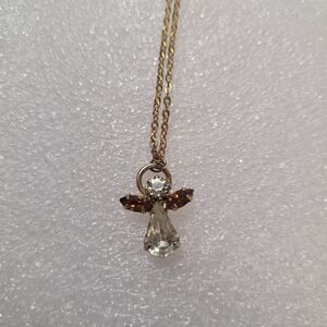Chic Gold and Brown Angel Pendant Necklace